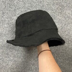 Onorio Cioppi Italy Black Shearling Bucket Hat Leather Suede Fur Trim Winter